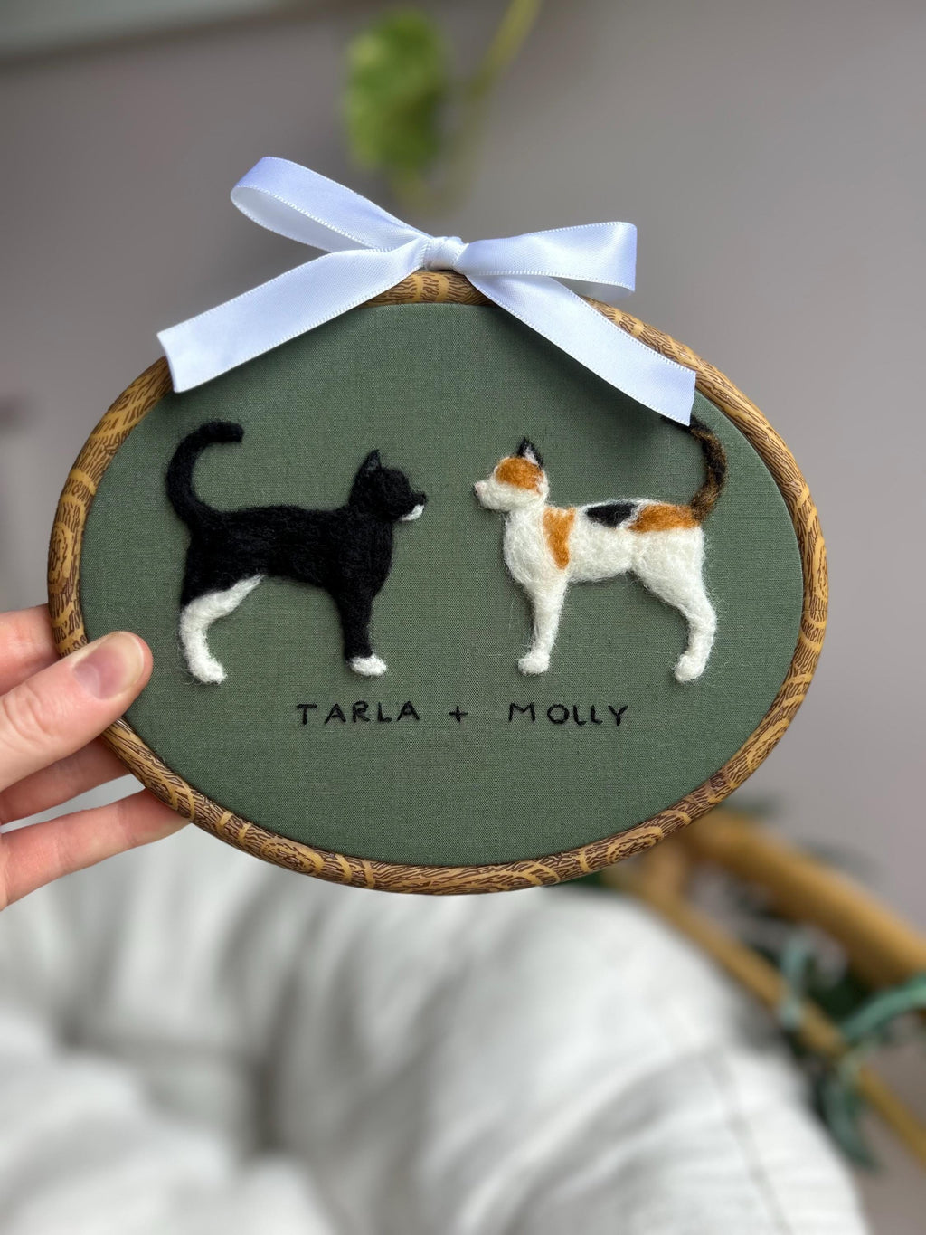 2 Pet Handmade Needle Felted Pet Portrait: Custom Dog or Cat Memorial Gift